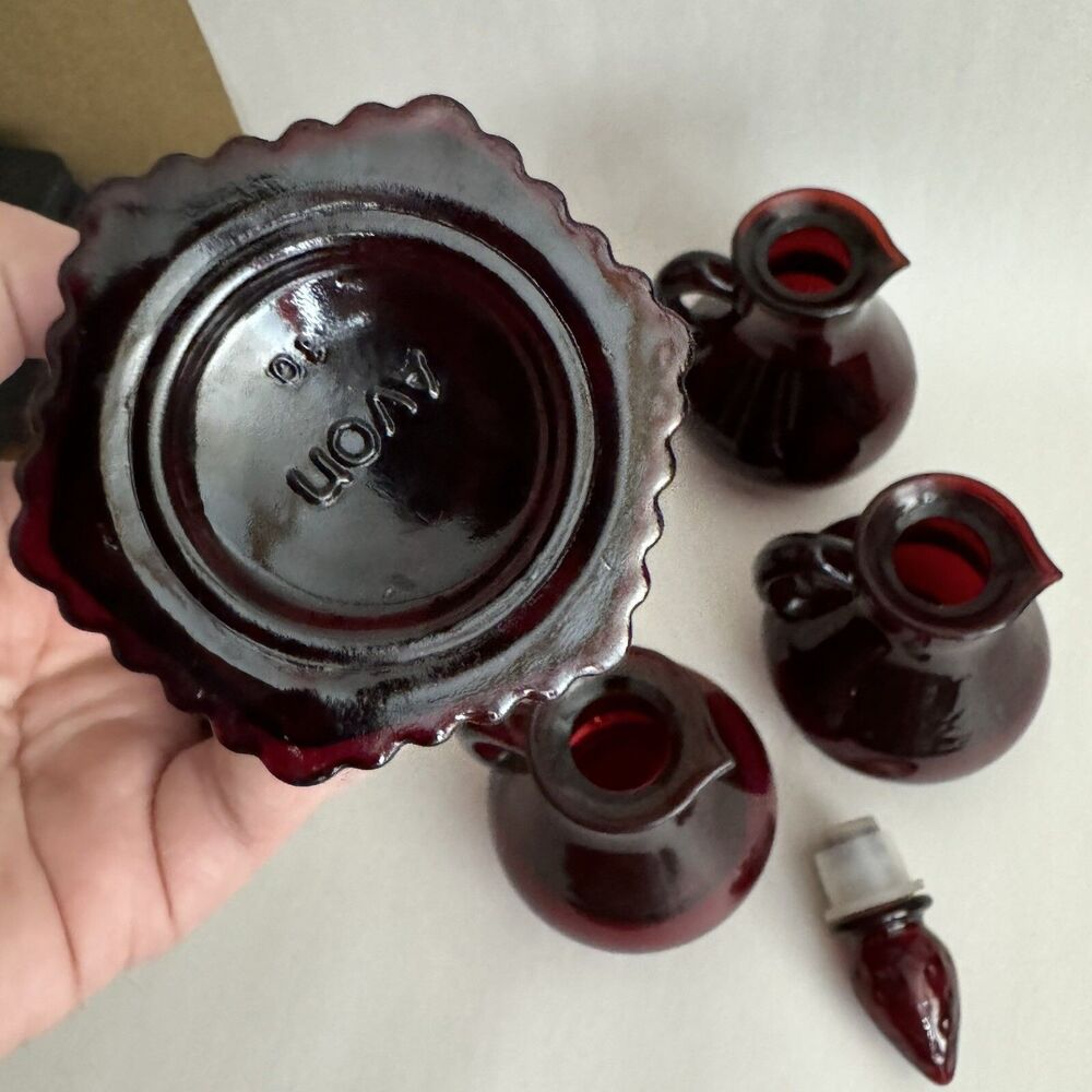 LOT Avon Cruets‎ Ruby Red Glass Shot Goblet Decanter Stopper - Picture 5 of 11